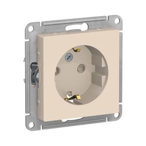 Механизм розетки с заземлением со шторками, 16А Schneider Electric ATLASDESIGN, цвет бежевый