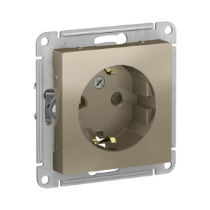 Механизм розетки с заземлением со шторками, 16А Schneider Electric ATLASDESIGN, цвет шампань