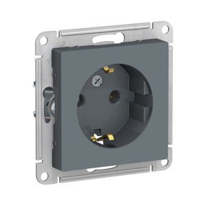 Механизм розетки с заземлением, 16А Schneider Electric ATLASDESIGN, цвет грифель