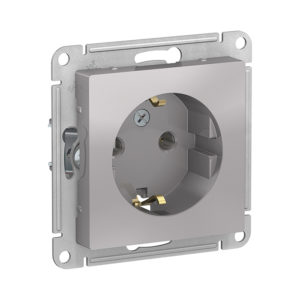 Механизм розетки с заземлением, 16А Schneider Electric ATLASDESIGN, цвет алюминий