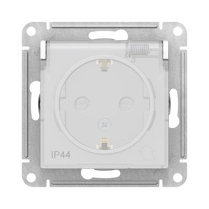 Механизм розетки с заземлением со шторками с крышкой, 16А, IP44, Schneider Electric ATLASDESIGN AQUA, цвет белый